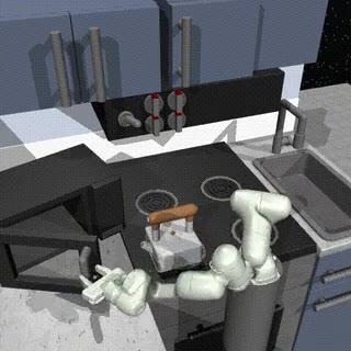 Robot arm in the Kitchen task, from the Flow Matching Policy paper